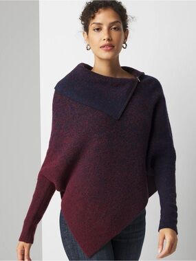 White House Black Market Burgundy and Black Asymmetrical Poncho Sweater